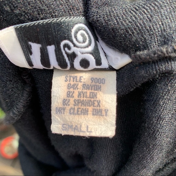 VINTAGE Black Crushed Velvet Sheer Paneled Side Slit Midi Dress size Small - Picture 8 of 11